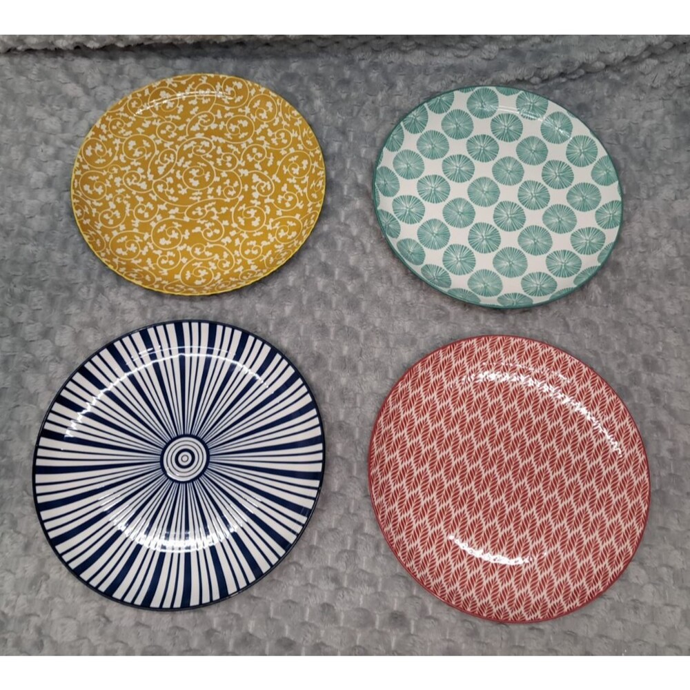 Set 4 Selamica Porcelain Dinner Plates Large 10.5" Dinnerware Ceramic Geometric
